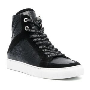 ZADIG & VOLTAIRE NWT Black High-Top Leather Sneakers Logo Lace Designer Trainers